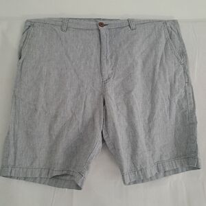Tommy Bahama Mens 38 Linen Cotton Striped Shorts Blue White Coastal Marlin Logo
